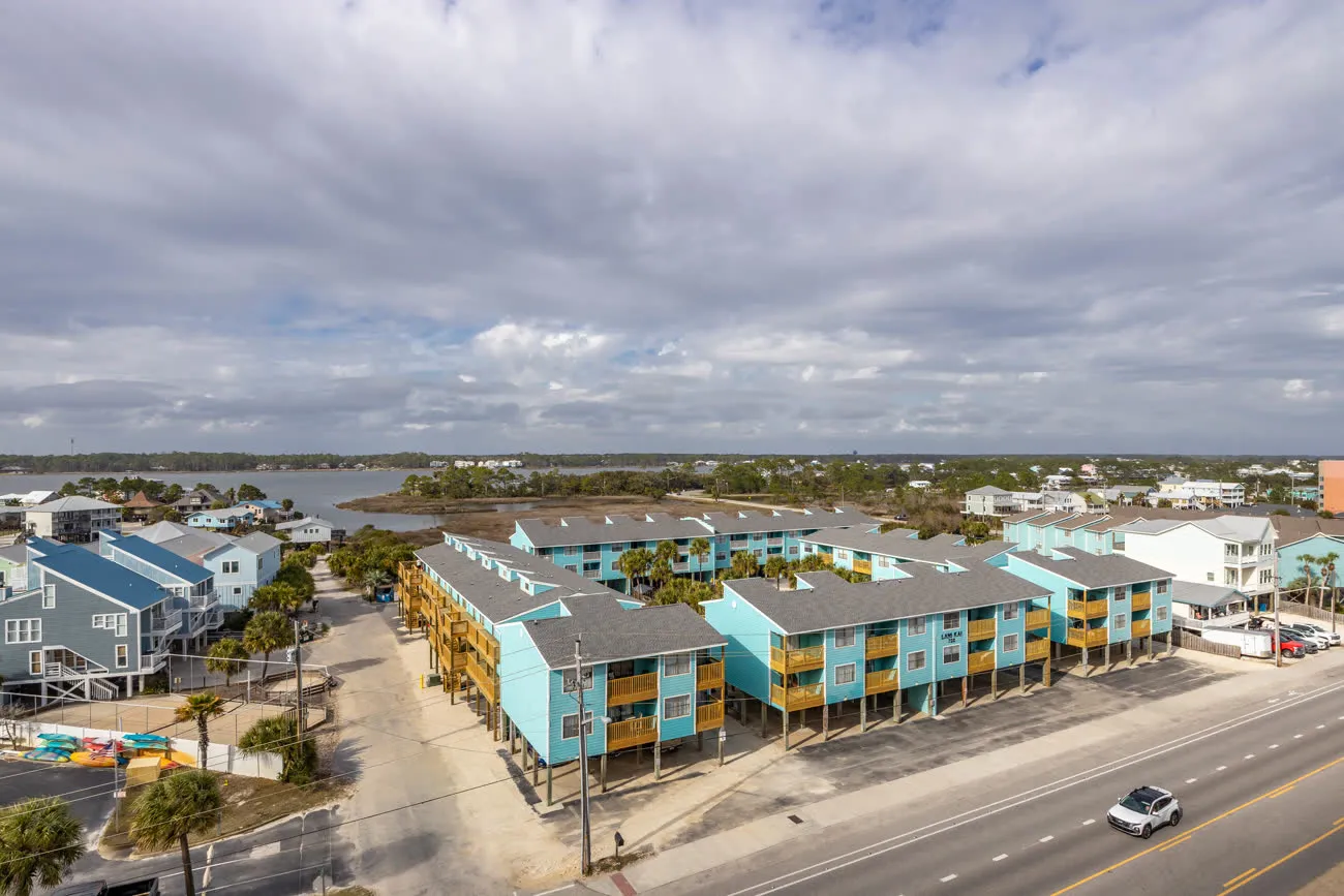Aerial of Lani Kai complex with lagoon and main road